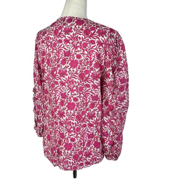 J Crew Liberty London Sambourne Pink Azalea Floral Ruffle Blouse Popover Boho SM - Picture 8 of 14